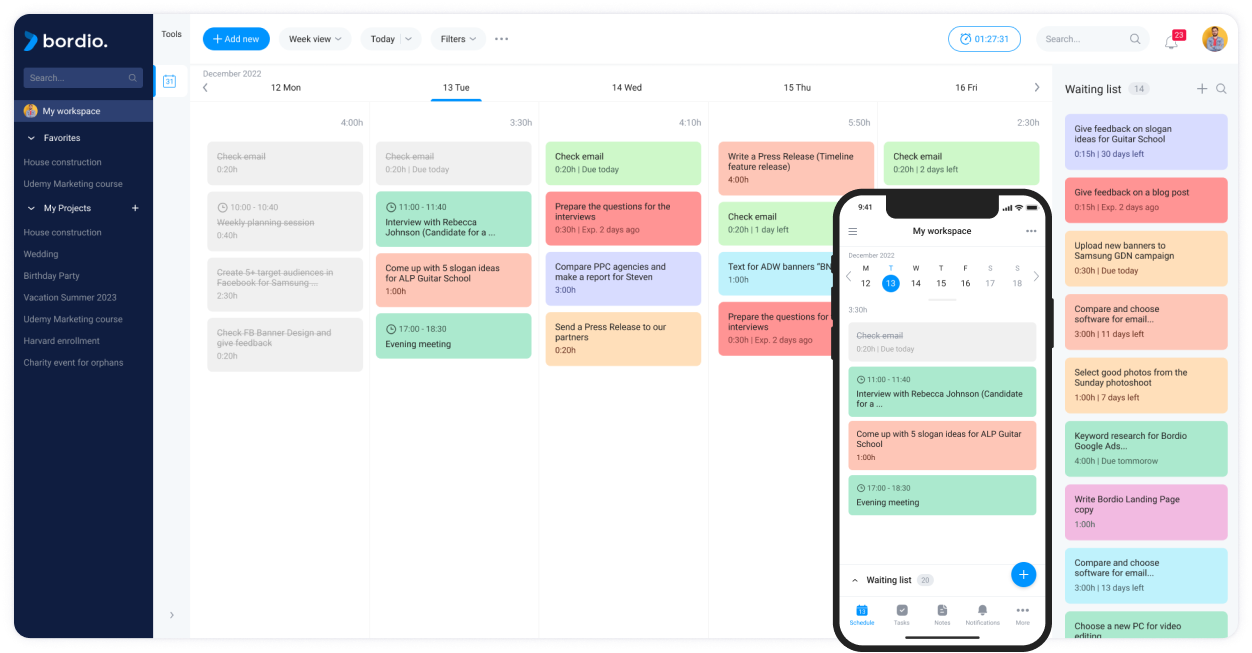 Free weekly planner online by Bordio