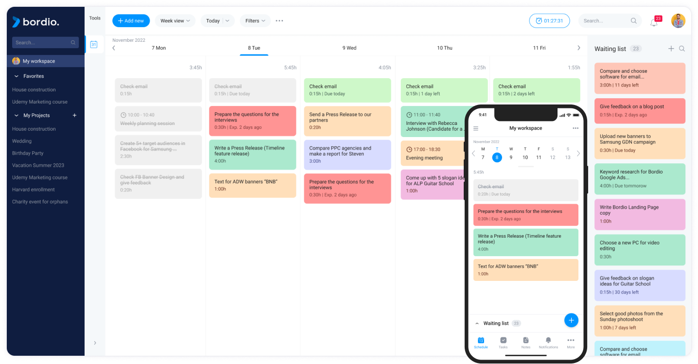 Free to-do list online by Bordio