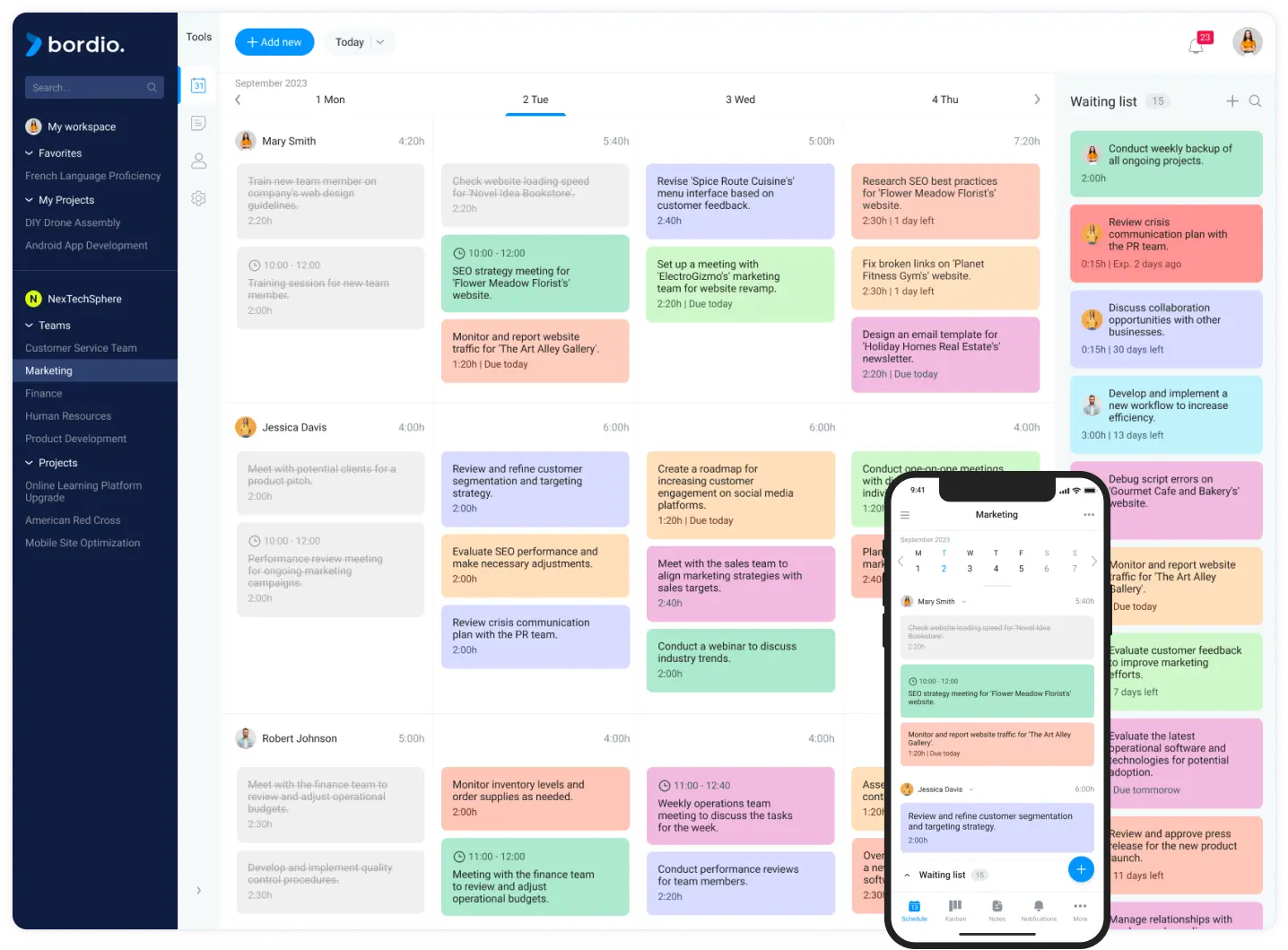 Electronic planner for teams