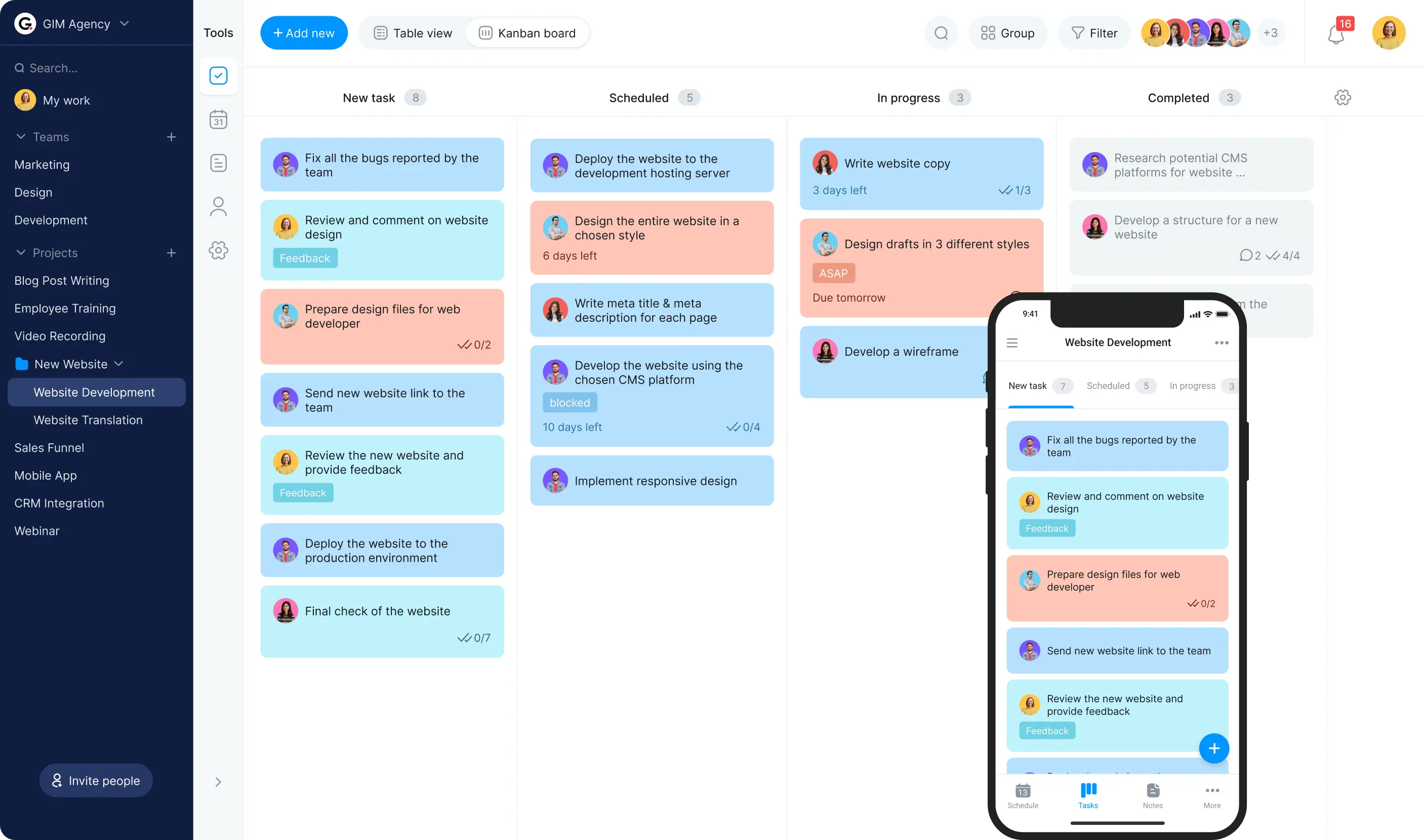 employee productivity tracker kanban