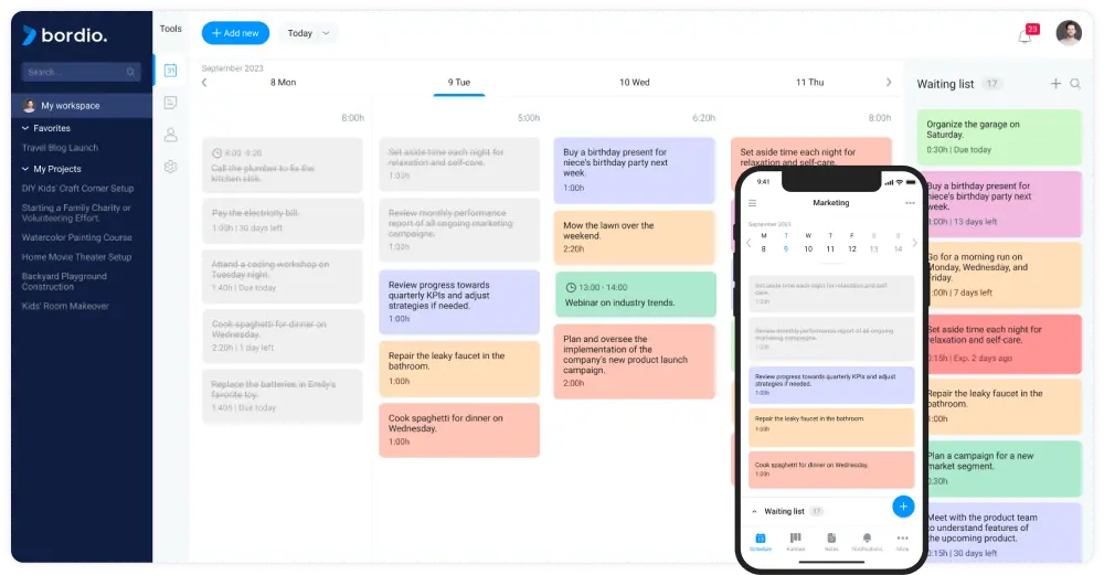 Online calendar planner for personal use