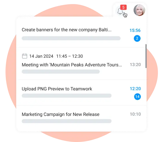 notifications in online project planner