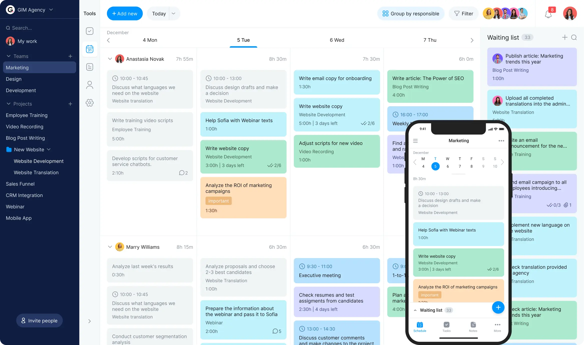 online project planner calendar