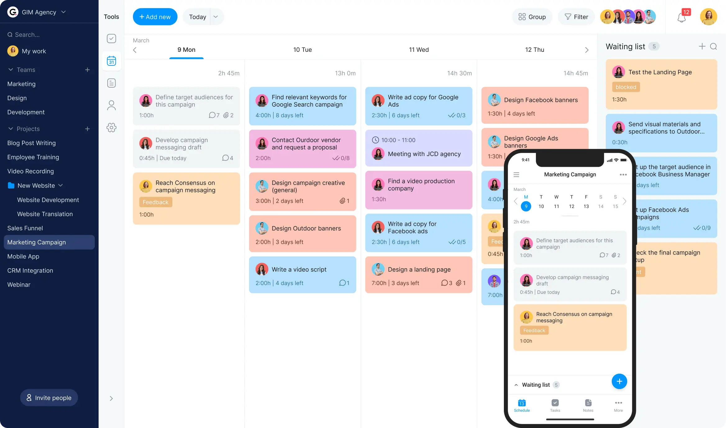 Project management planner calendar