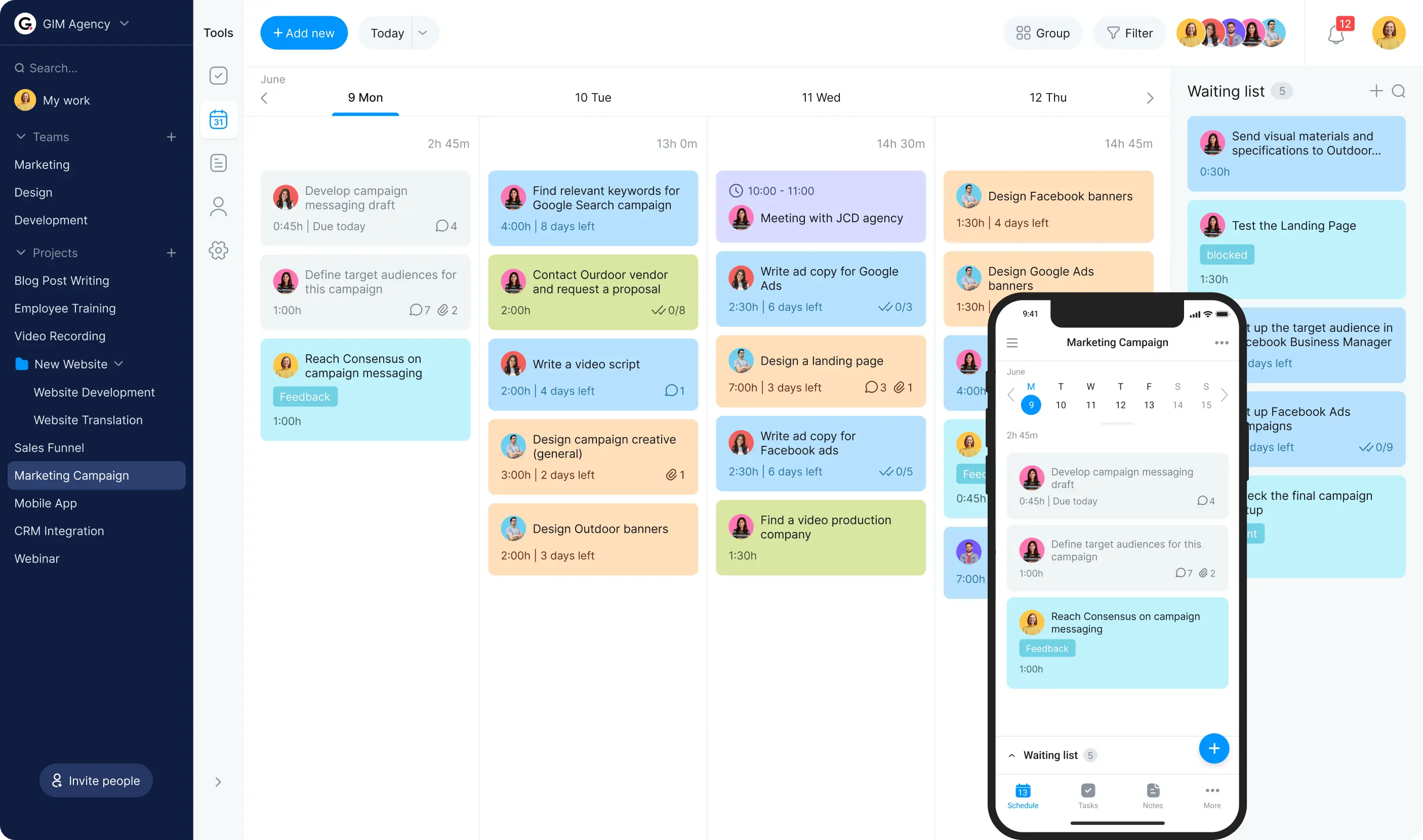 project management task tracker calendar