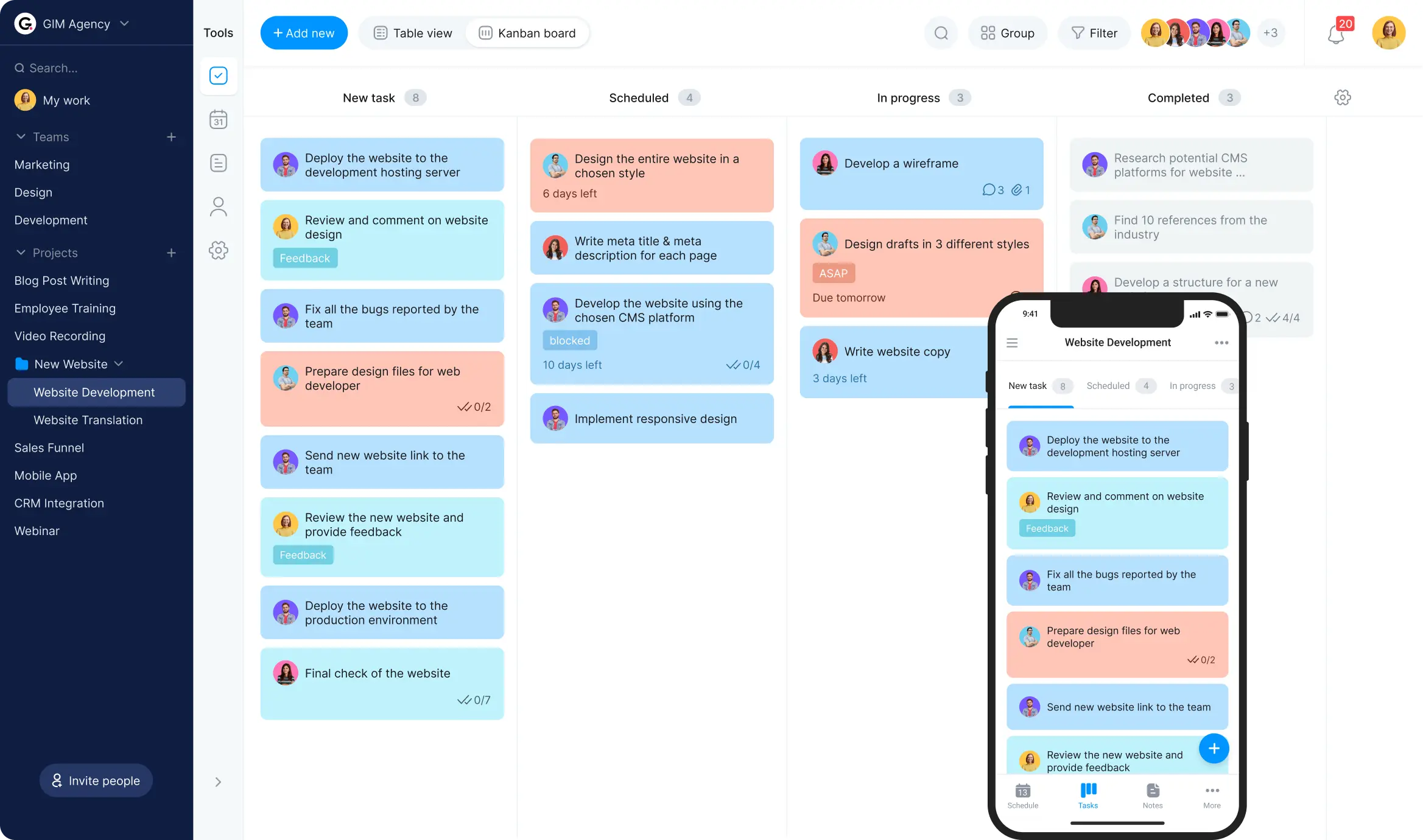 Project planner kanban