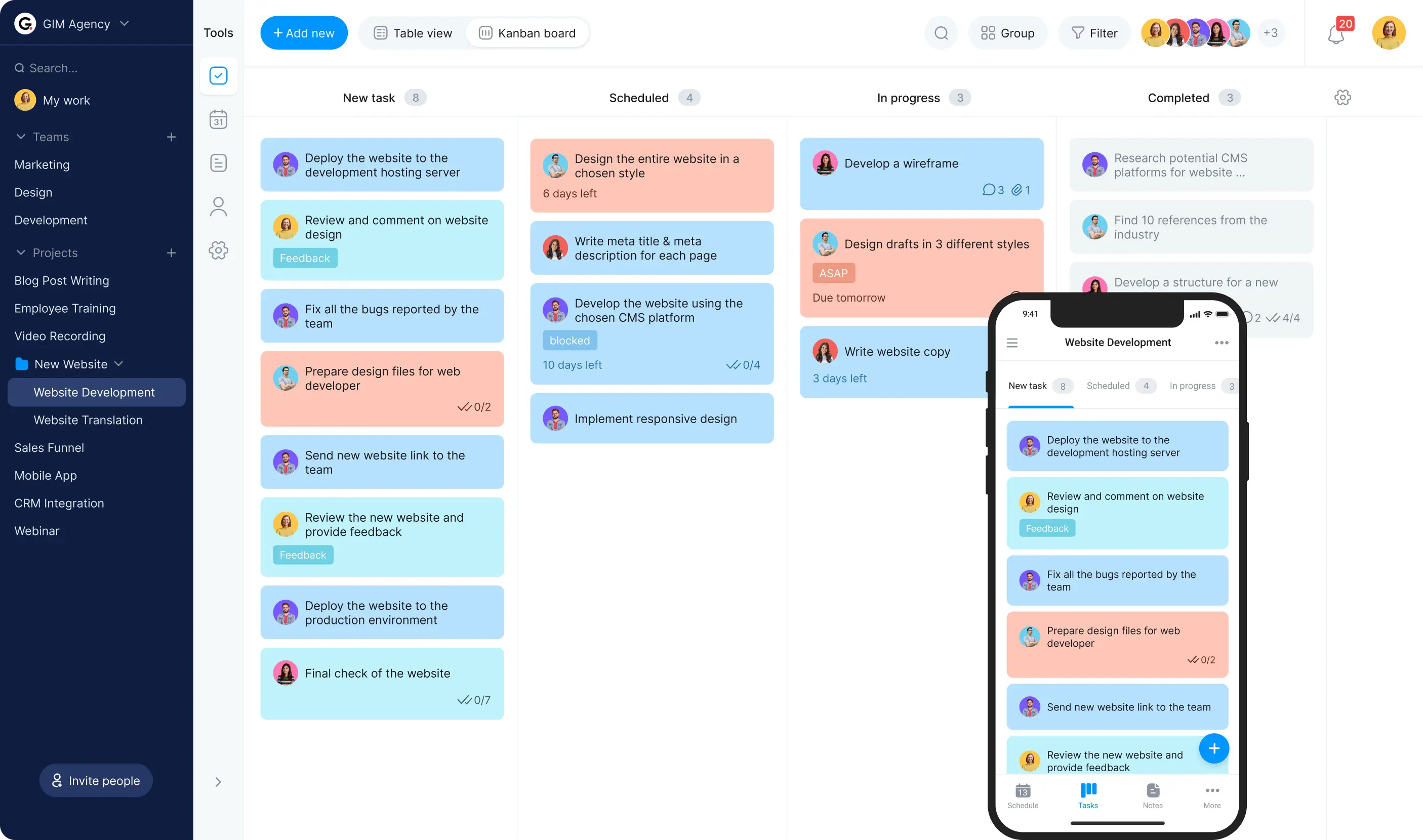 Project planner kanban