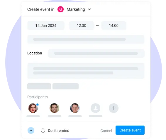 create events in project task planner