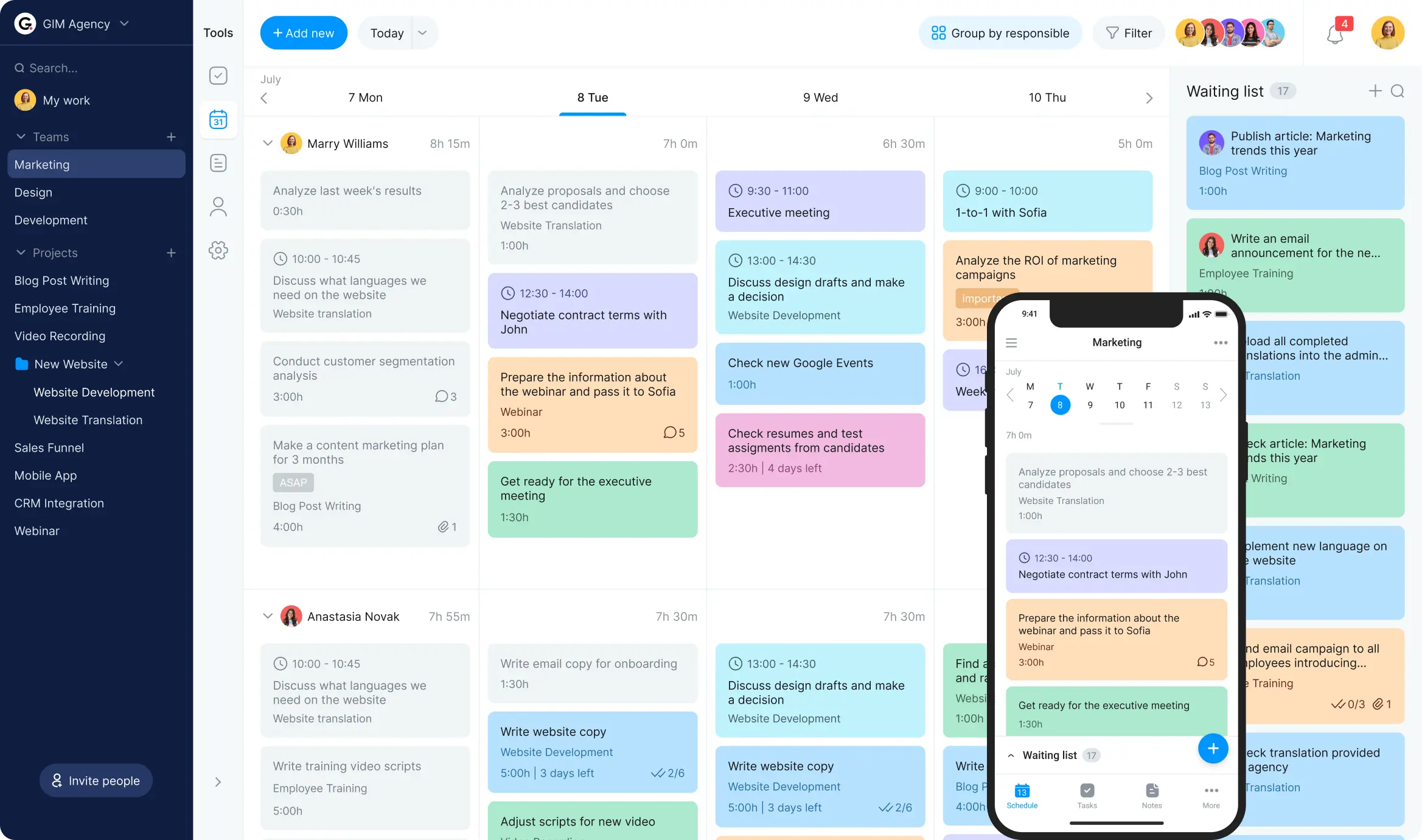 Task management calendar