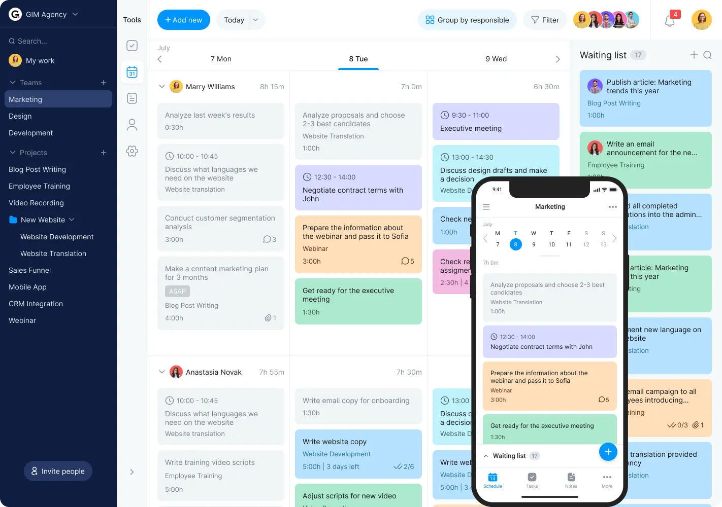 Task management calendar