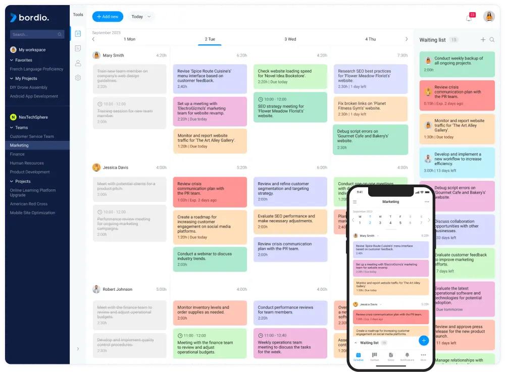 Task planner for teams and business