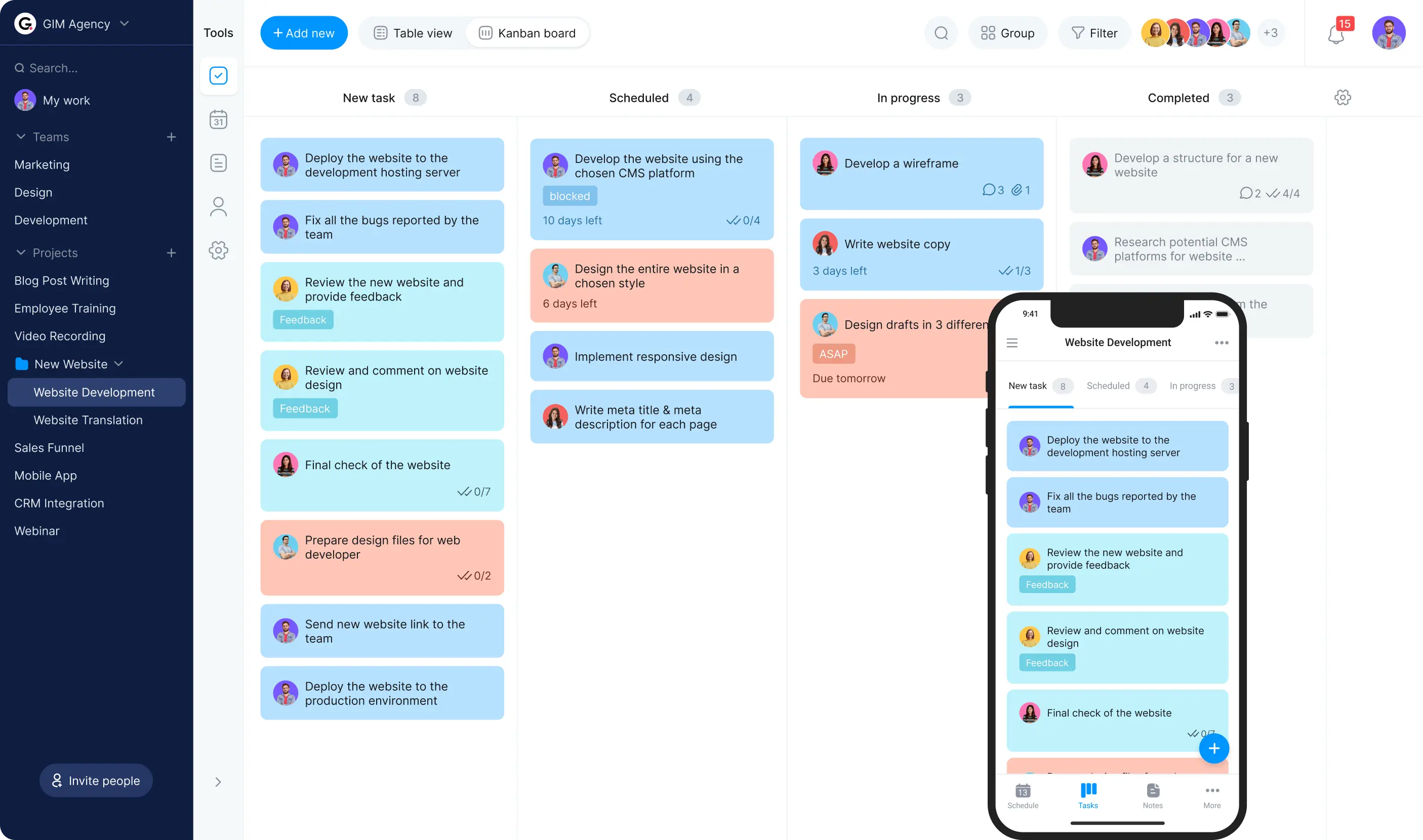 team productivity tracker kanban