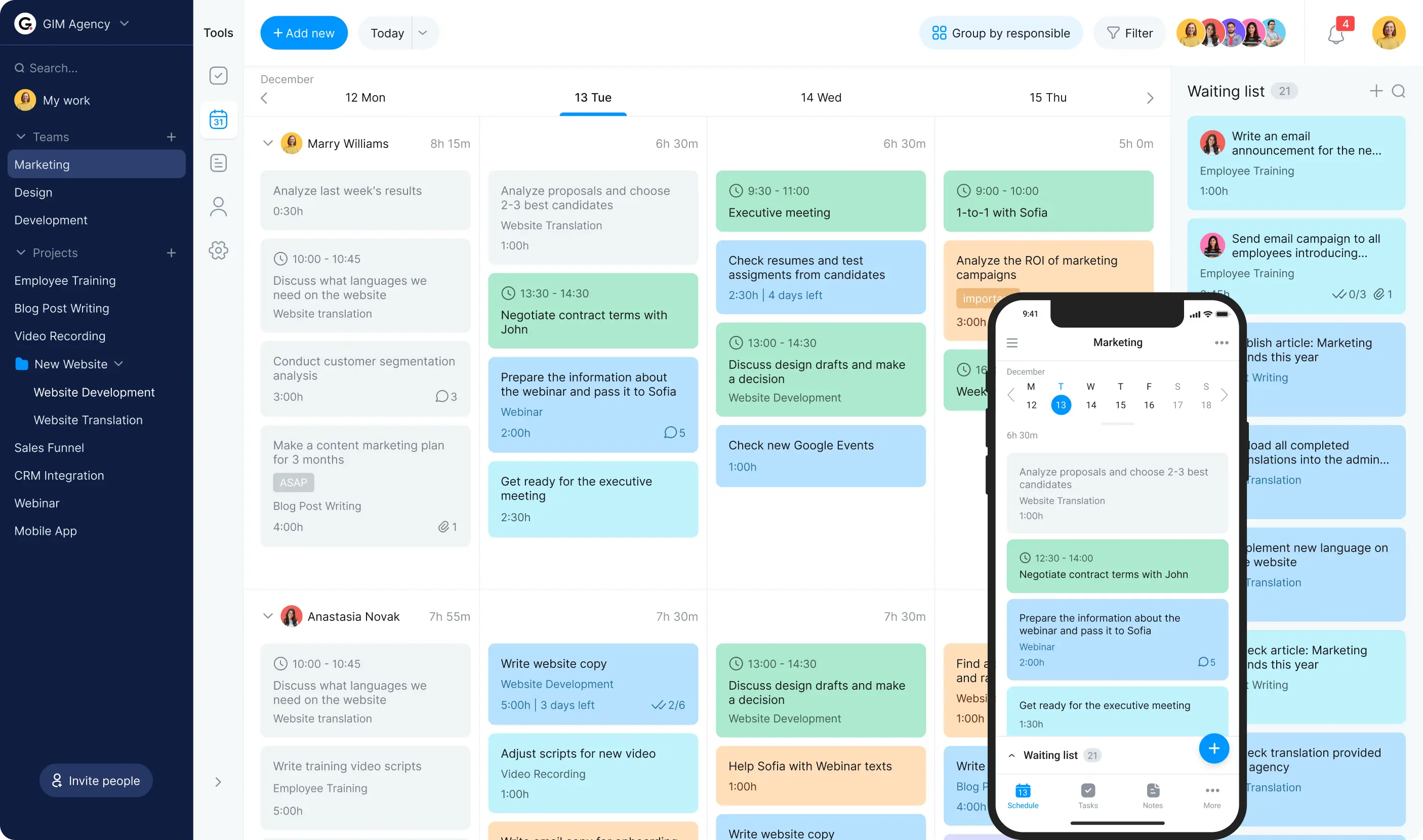 team task board calendar