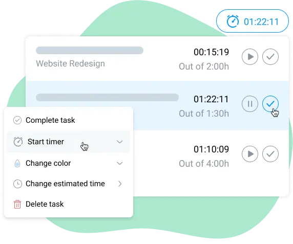 time tracking in team task board