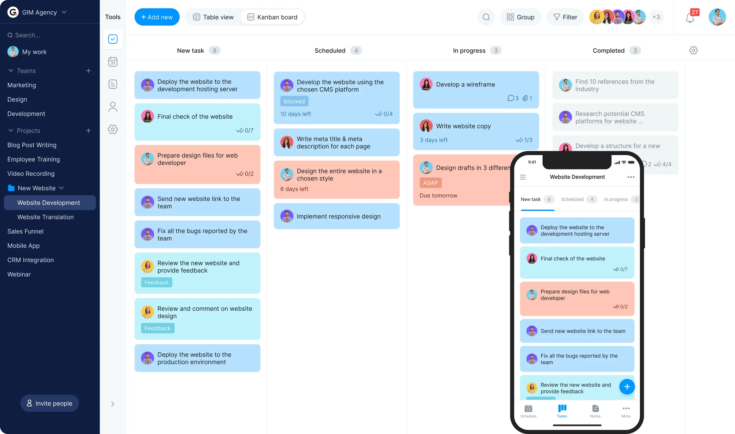 Team task planner kanban