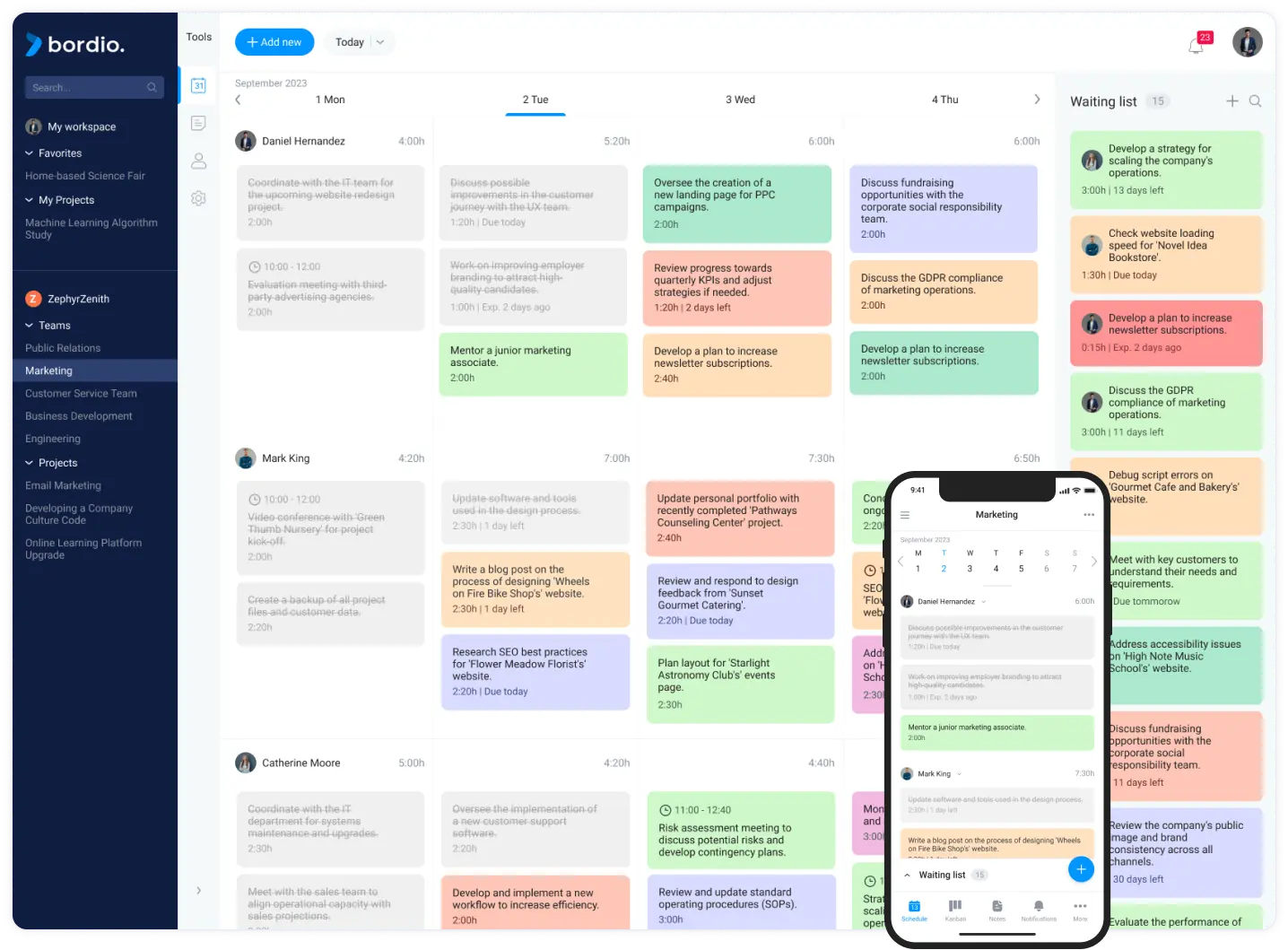 Time manager for team collaboration
