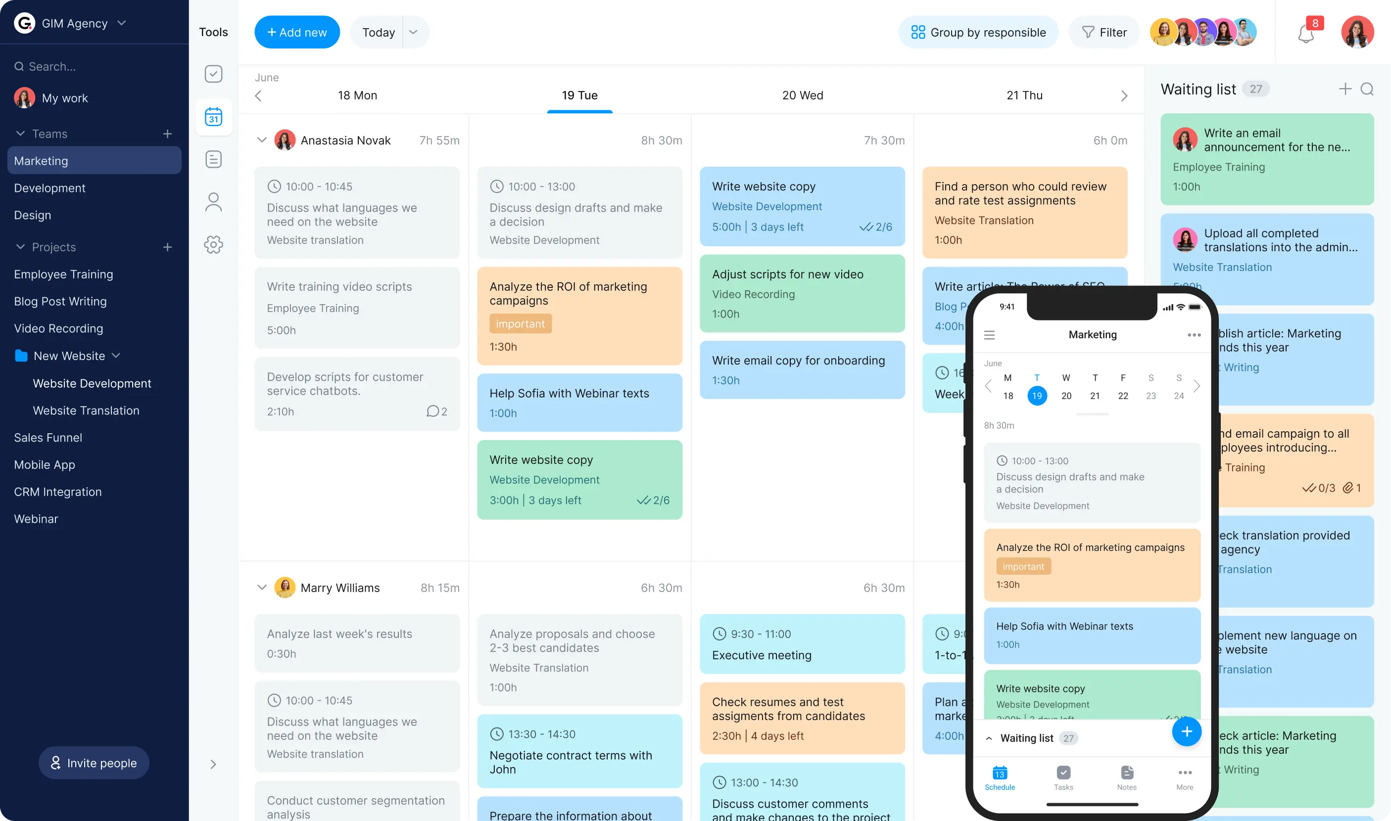 work task list calendar