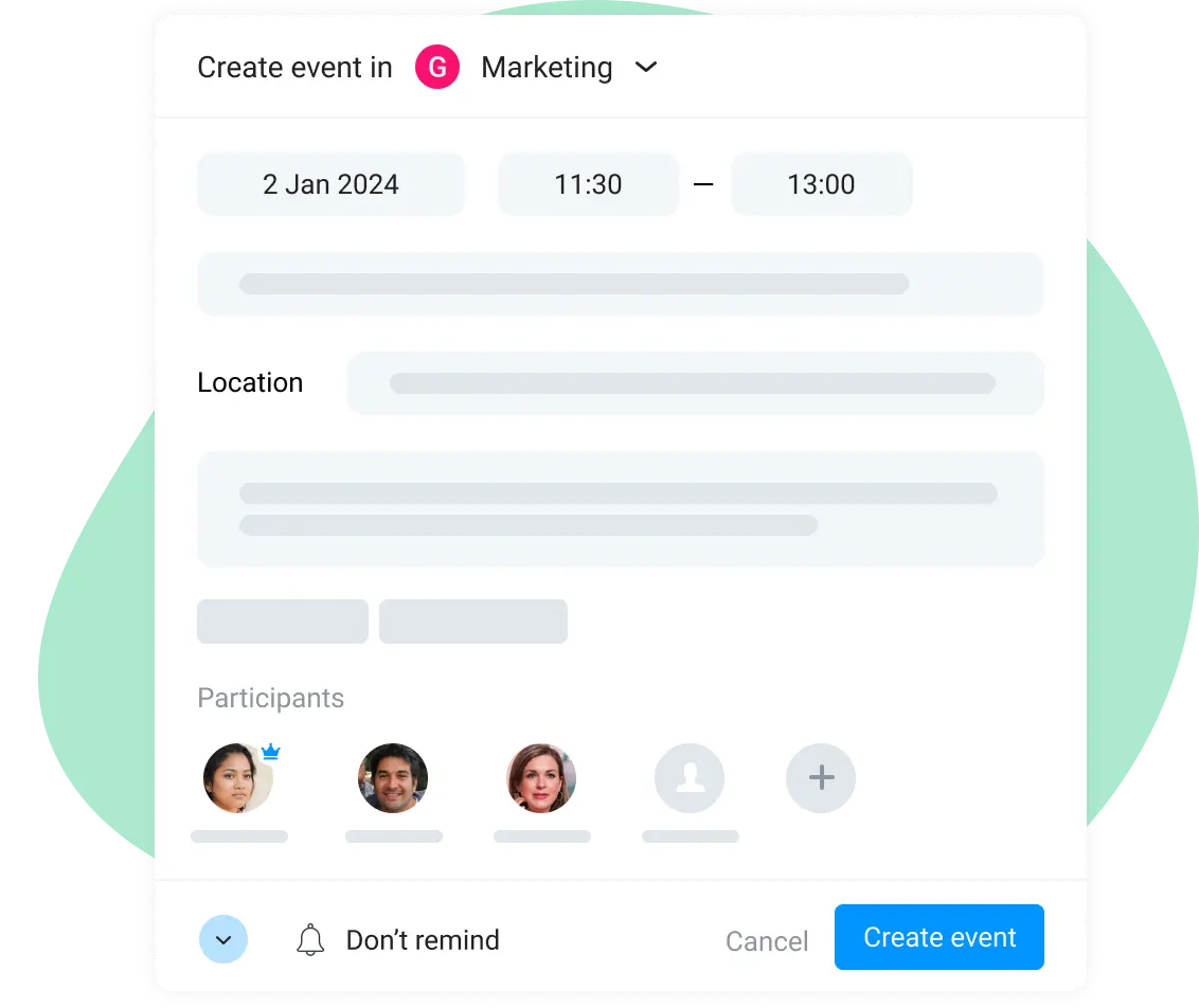 /create events in work task tracker