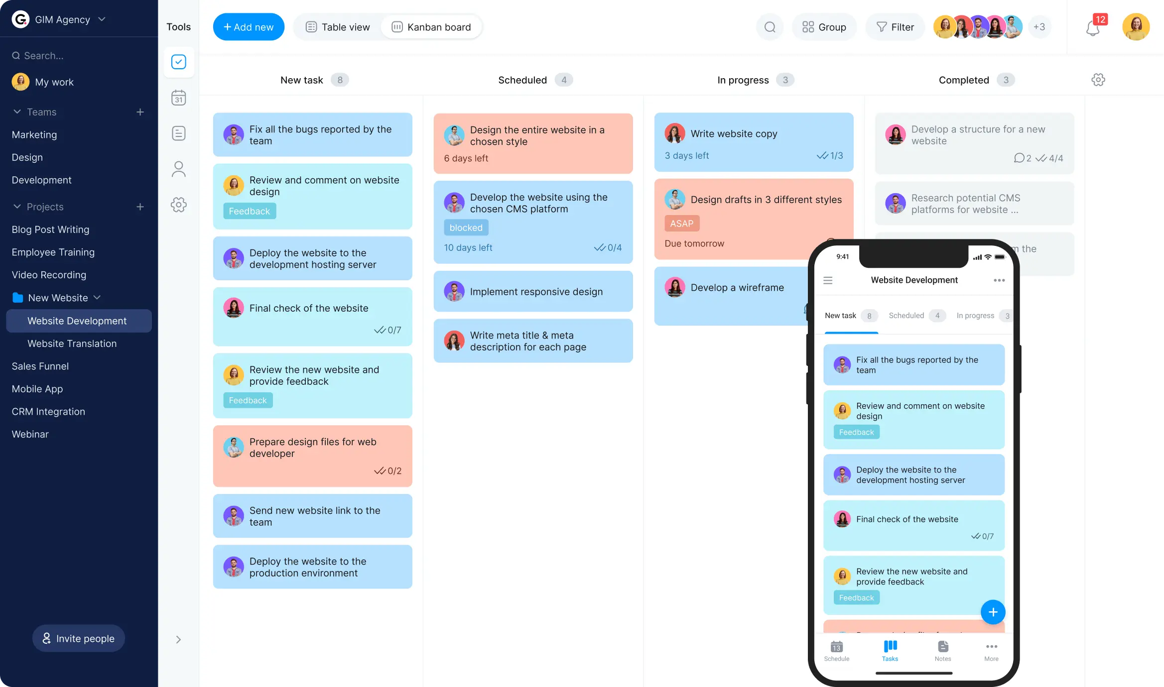 Team task tracker table view