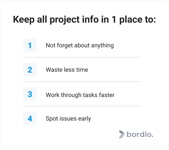 Keep all project info in 1 place to: