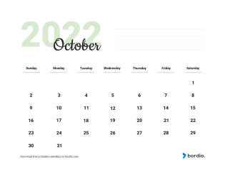 October 2022 cute calendar from Sunday (preview)
