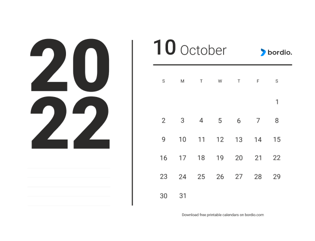 October 2022 free calendar from Sunday (preview)