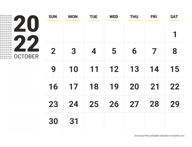 October 2022 calendar with notes from Sunday (preview)