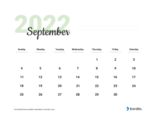 September 2022 cute calendar from Sunday (preview)