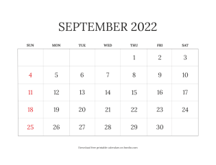 September 2022 calendar blank from Sunday (preview)