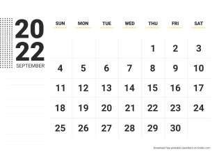 September 2022 calendar with notes from Sunday (preview)