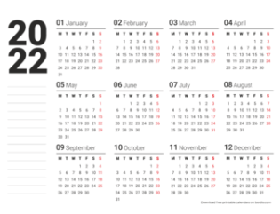 Blank 2022 Printable Calendar from Monday (preview)
