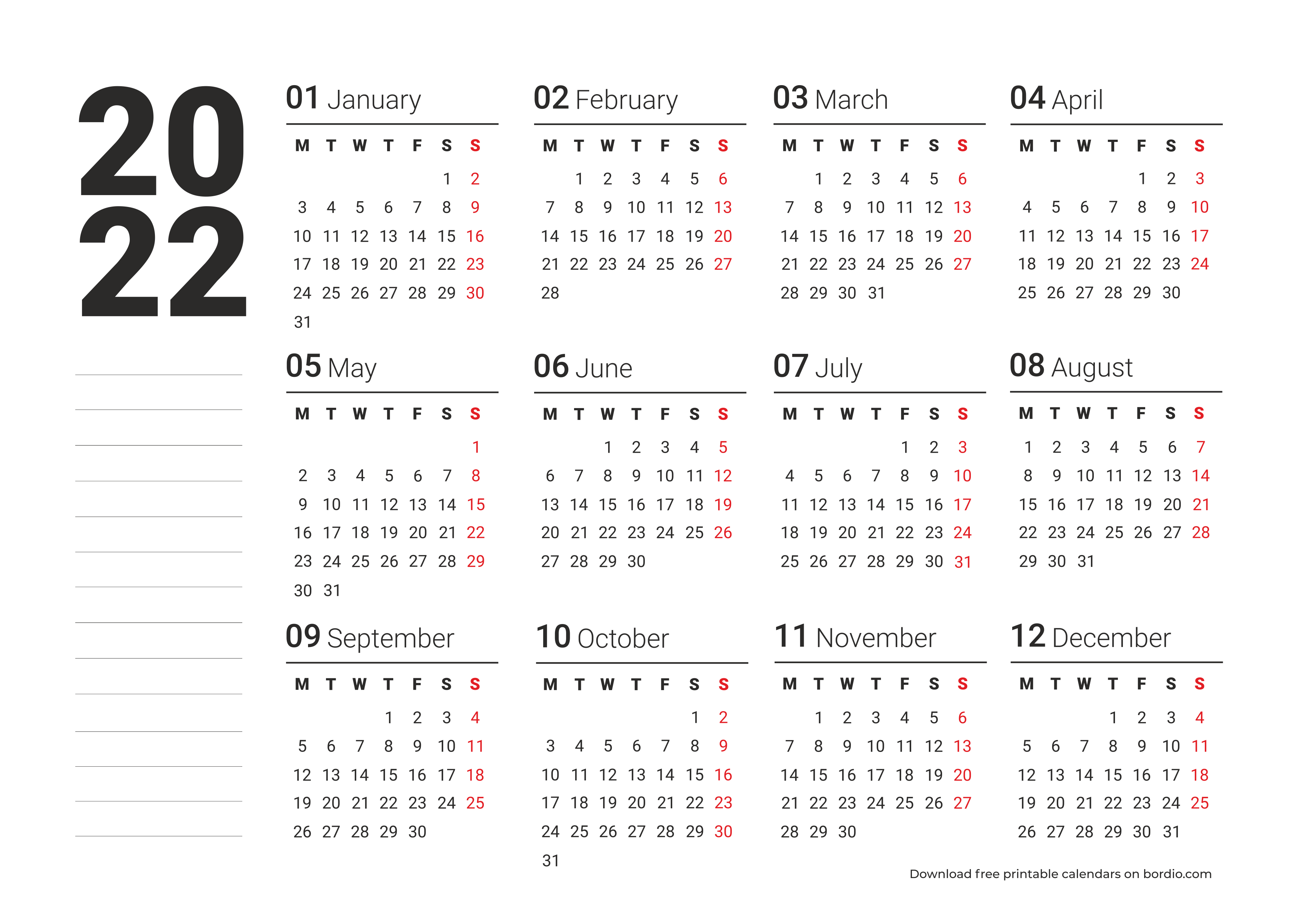 Free Printable Calendar 2022 Templates In PDF Bordio Free Printable Calendar 2022 Templates In PDF Bordio