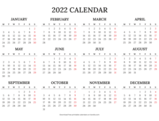 Calendar 2022 for print from Monday (preview)