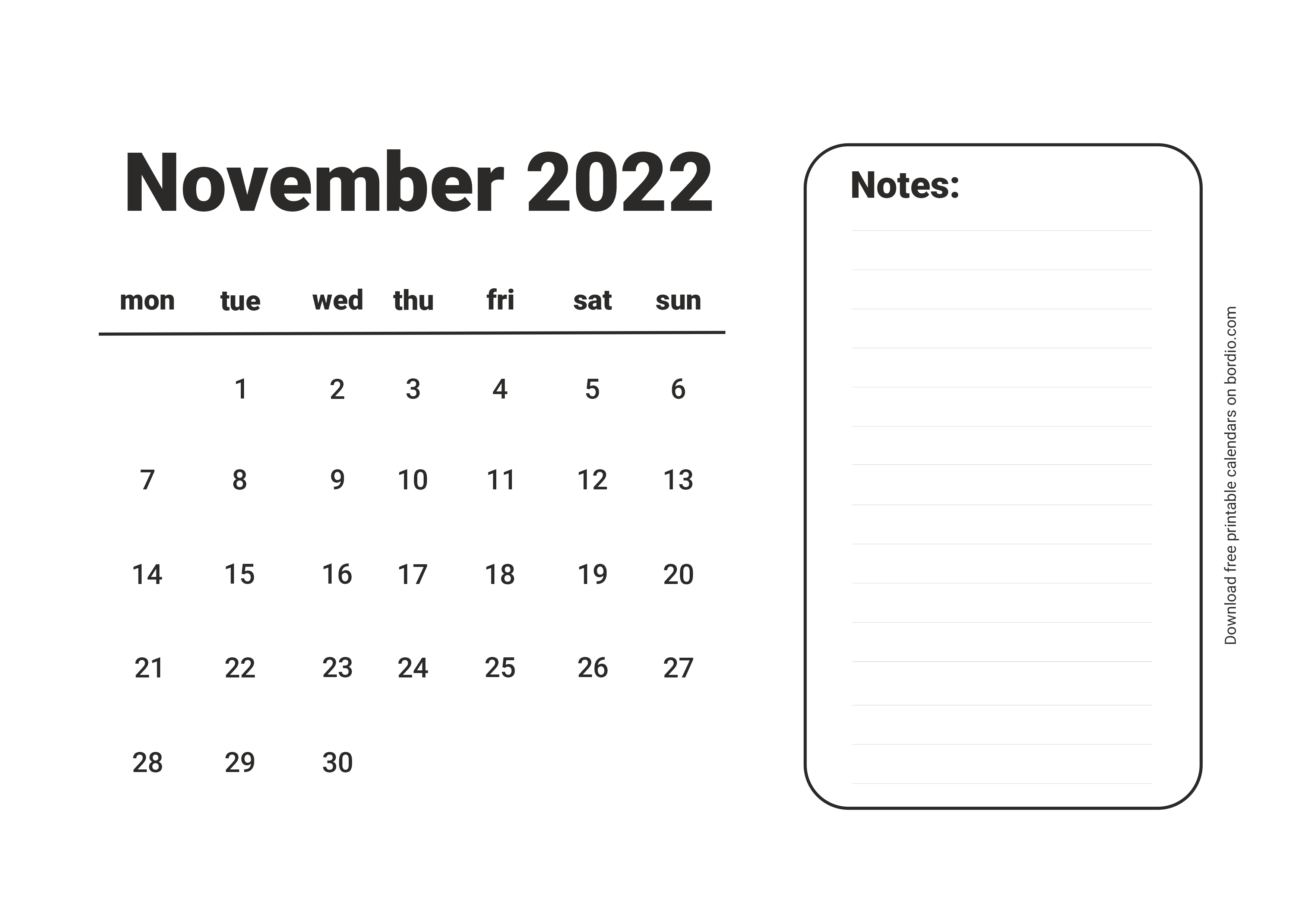 November 2022 Calendar Printable Pdf