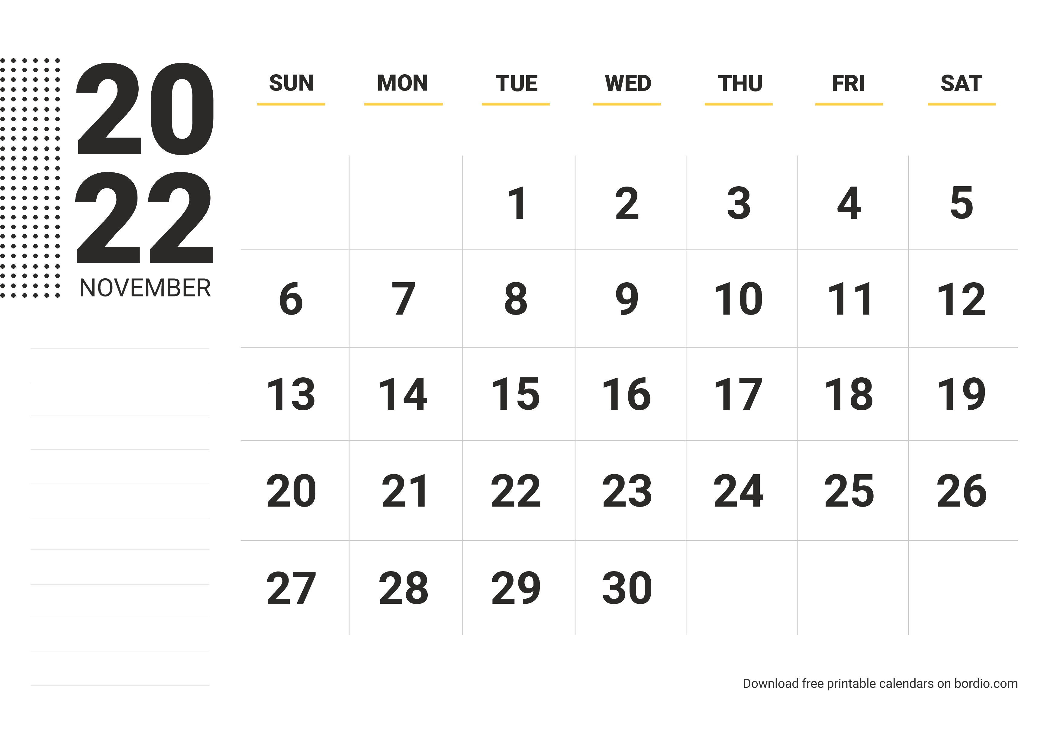 November 2022 Printable Calendar Blank Calendar Templates Bordio 9118