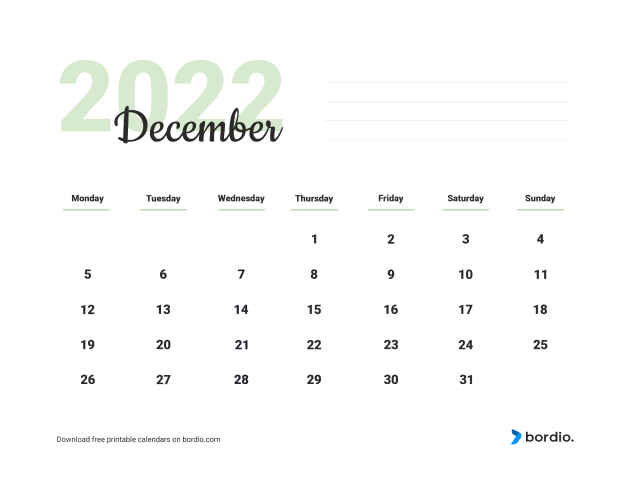 December 2022 cute calendar from Monday (preview)