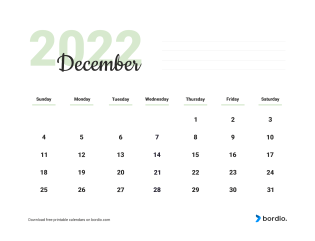 December 2022 cute calendar from Sunday (preview)
