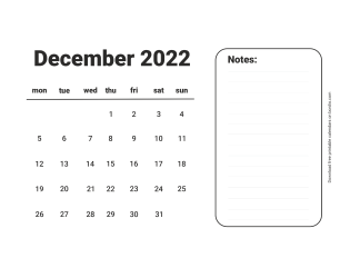 December 2022 calendar with lines from Monday (preview)