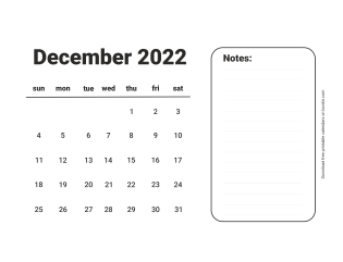 December 2022 calendar with lines from Sunday (preview)