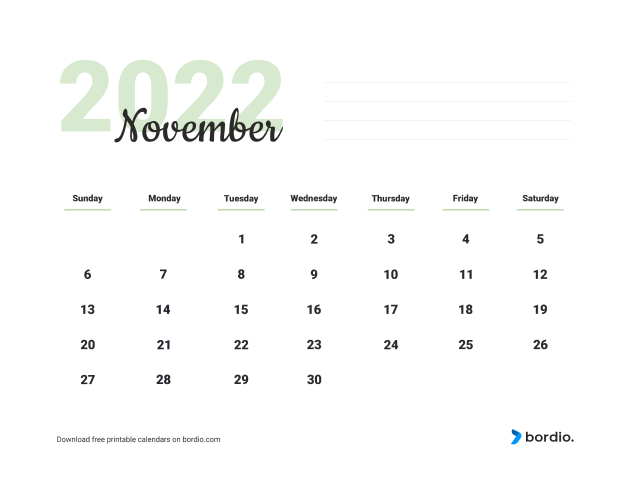 November 2022 cute calendar from Sunday (preview)
