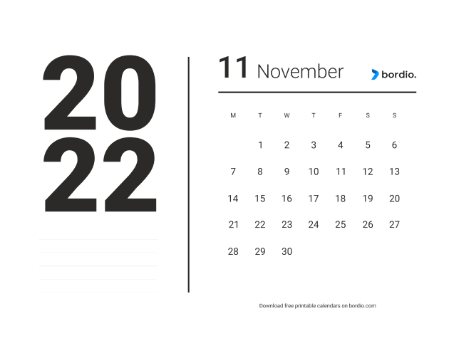 November 2022 free calendar from Monday (preview)