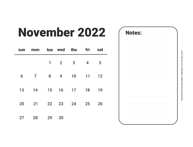 November 2022 Printable Calendar: Blank Calendar Templates- Bordio