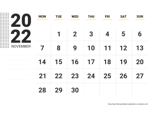 November 2022 calendar with notes from Monday (preview)