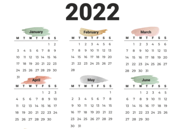 Printable yearly calendar 2022 from Monday (preview)