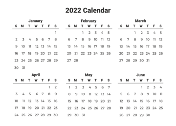 Vertical printable calendar 2022 from Sunday (preview)