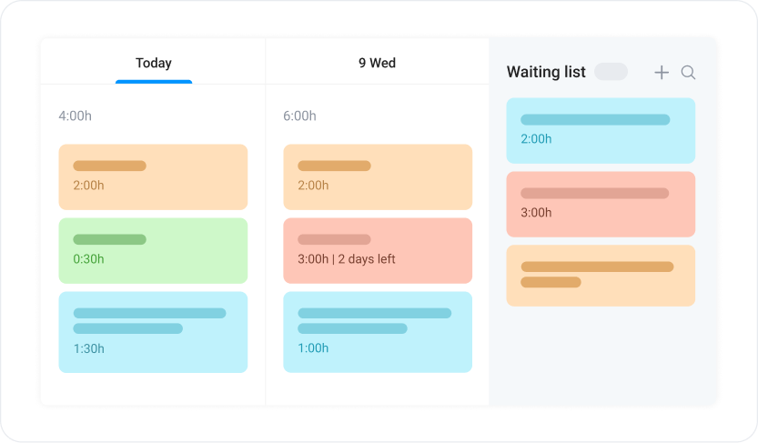 Bordio Calendar board view and Waiting List Section