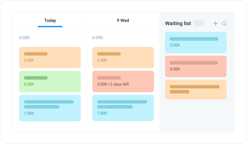 Bordio Calendar board view with waiting list section