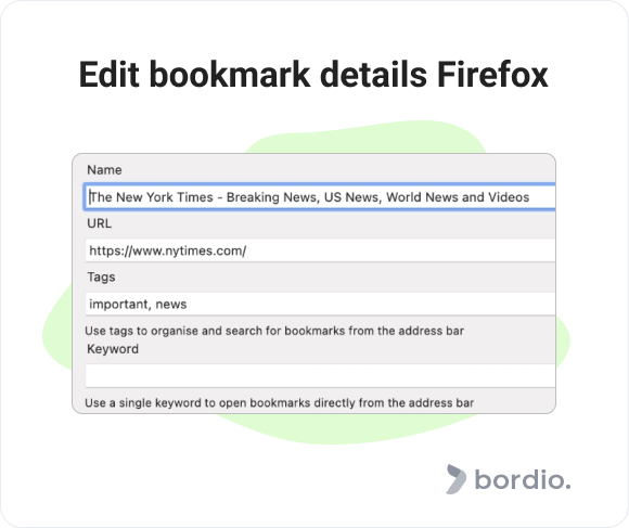 Edit bookmark details Firefox