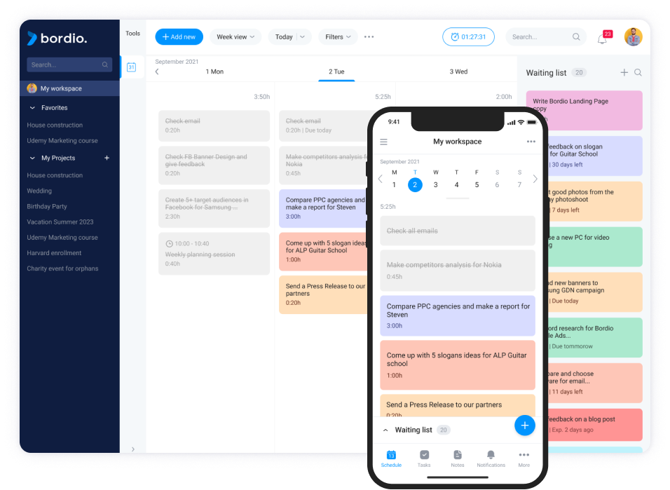 Free daily planner online by Bordio