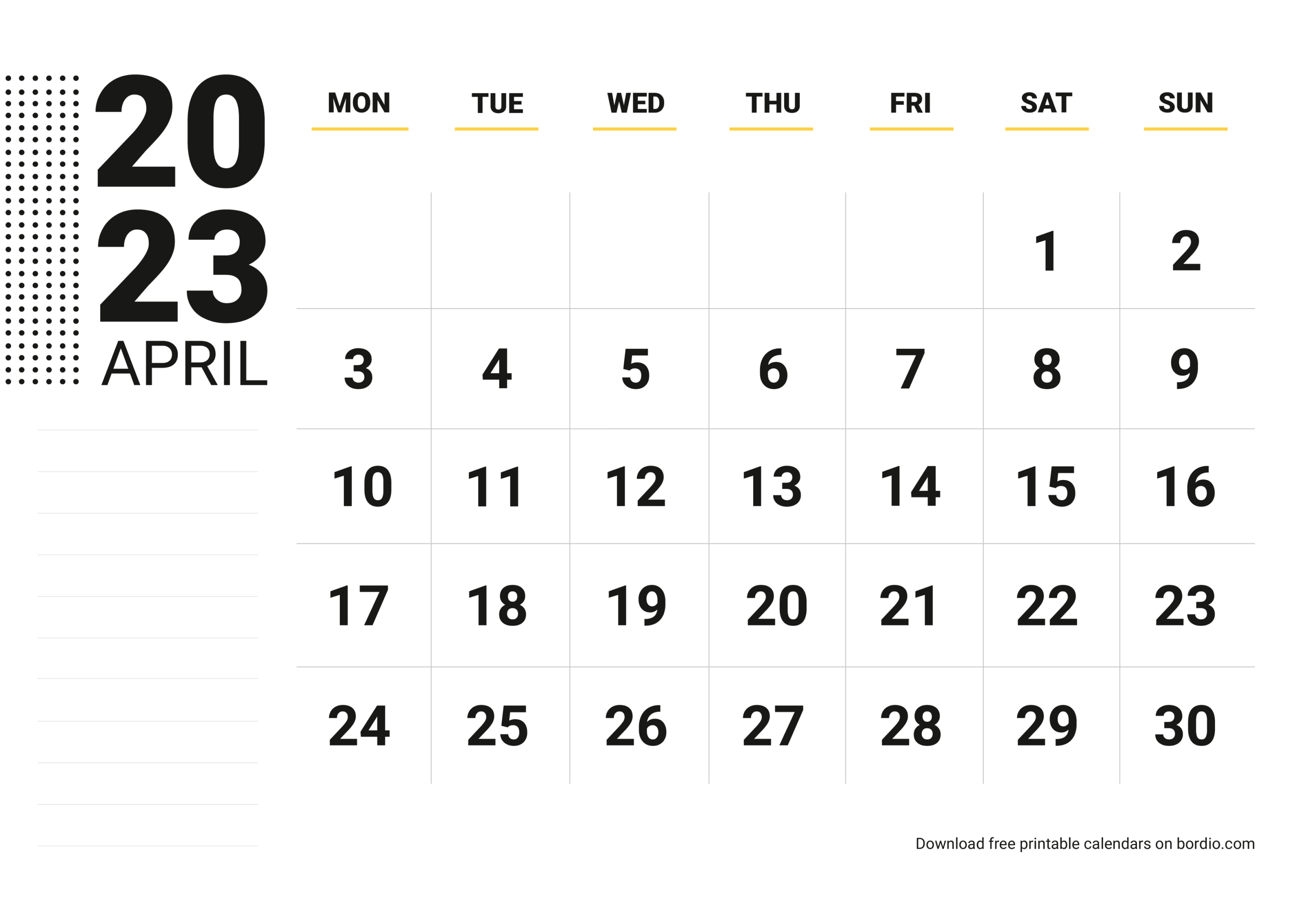Printable April 2023 Calendar Free Download In Pdf Bordio